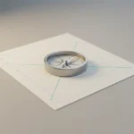 Polished compass aligning over a clean project sheet on a soft neutral background, symbolizing a reset plan and clear direction.