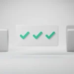Central white checklist card with green checkmarks bridging two blurred folders, symbolizing a standardized cross-team handoff.