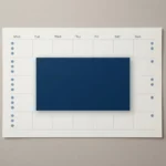 Minimalist calendar with recurring meeting markers around a protected central focus-work block