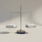 Balanced scale with organized blank document stacks, symbolizing thoughtful delegation and workload management.